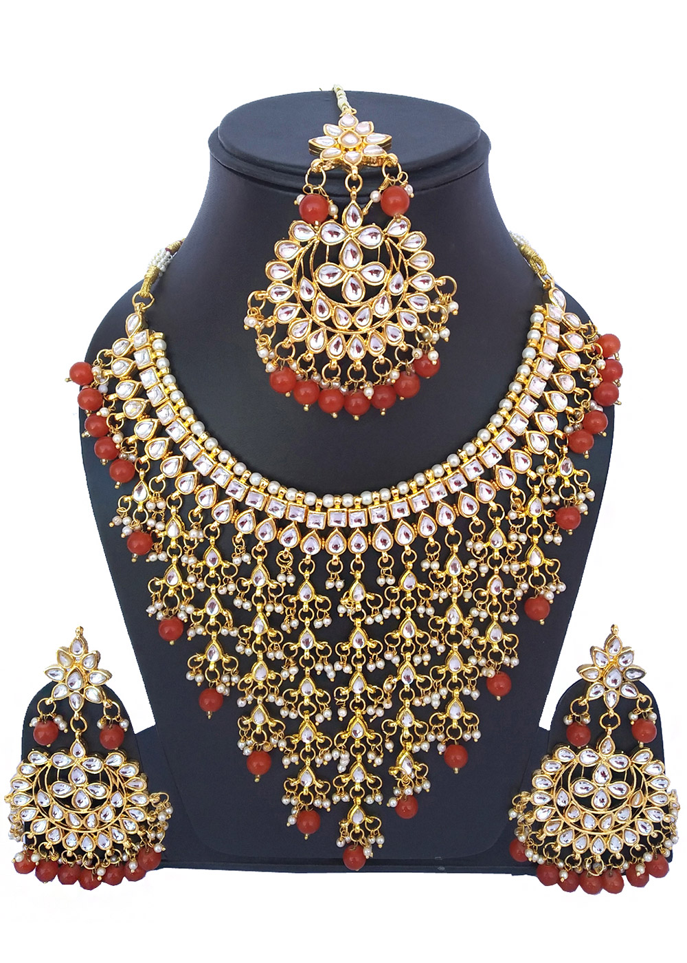 Golden Red Pearl and Kundan Necklace 