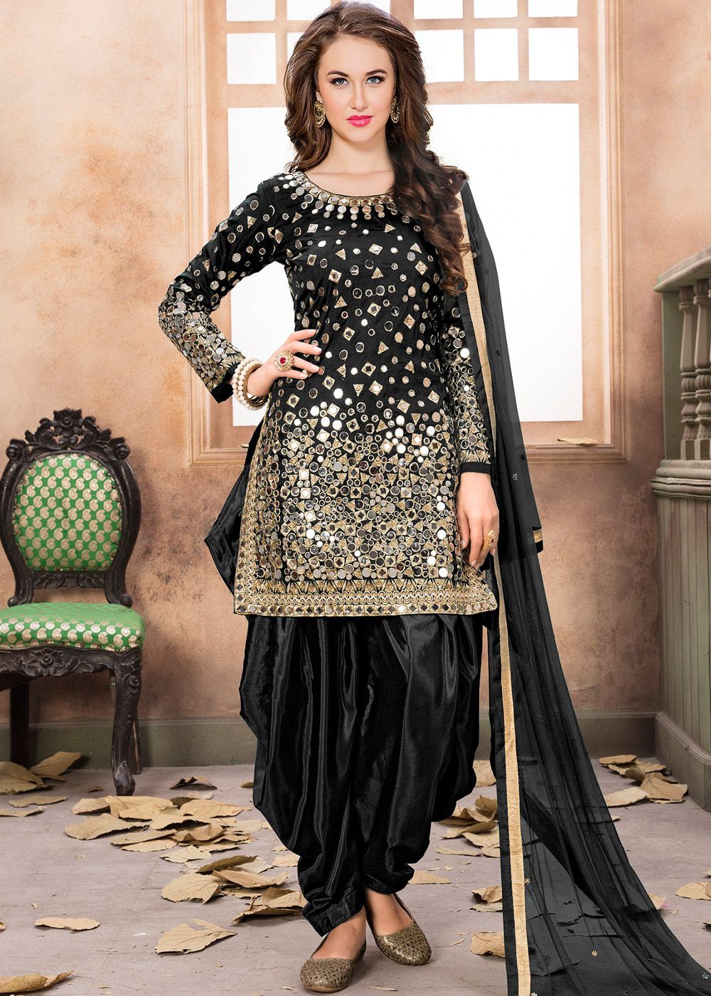 Buy Ravishing Black Embroidered Churidar Salwar Suit | Churidar Salwar Suits