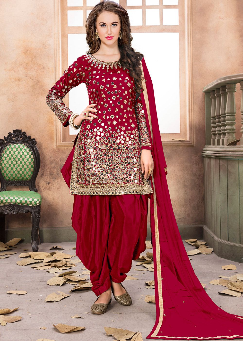 Designer Punjabi Suit Party Wear Red Colour