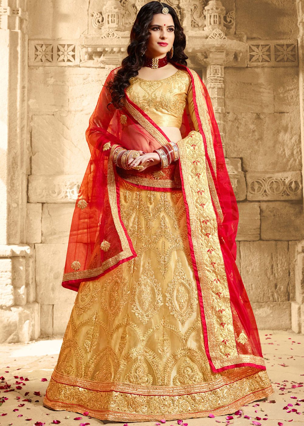 red and gold bridal lehenga - ShaadiWish