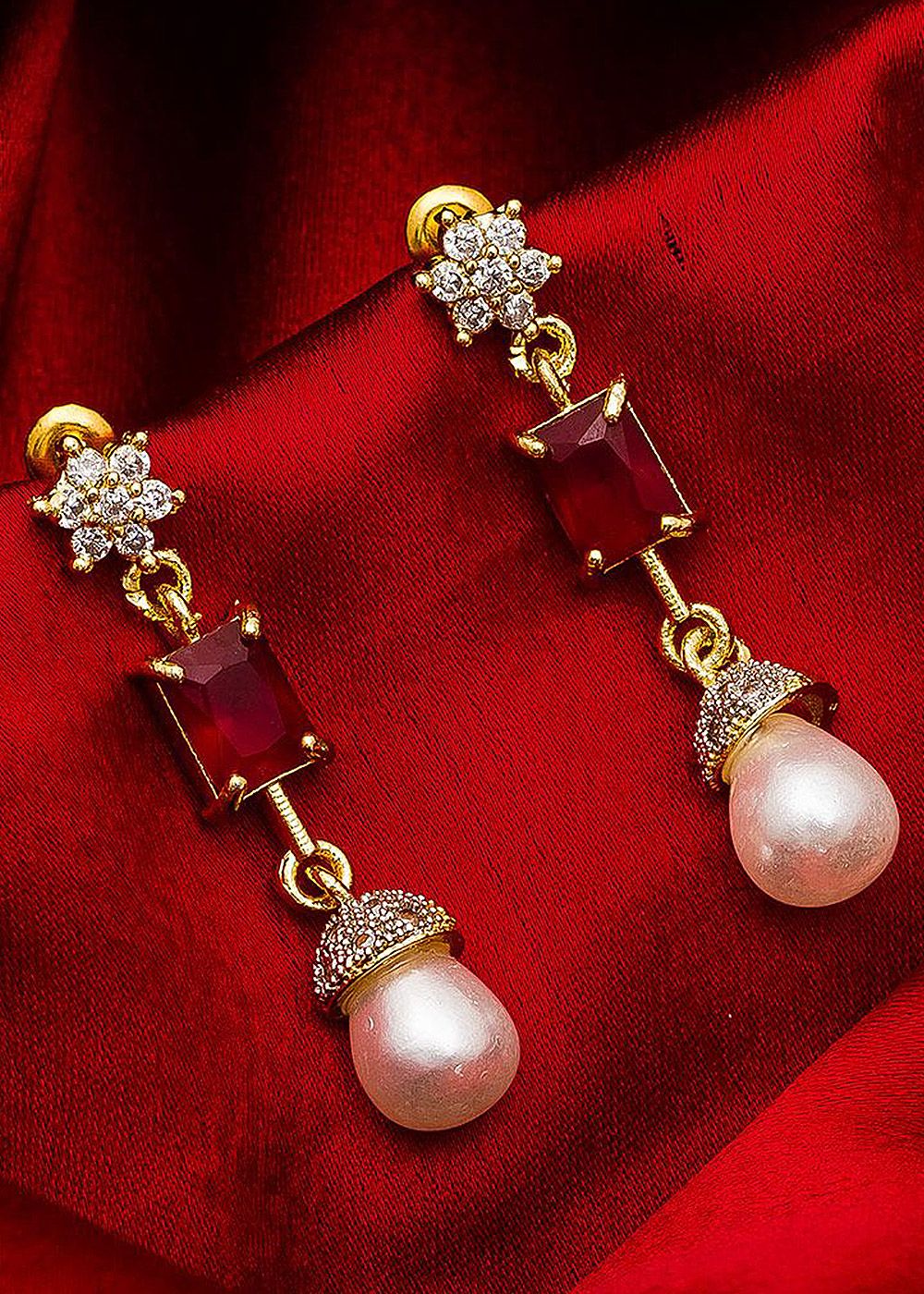 Buy JEWELZ Maroon Color And Gold Plated Earrings  Shoppers Stop