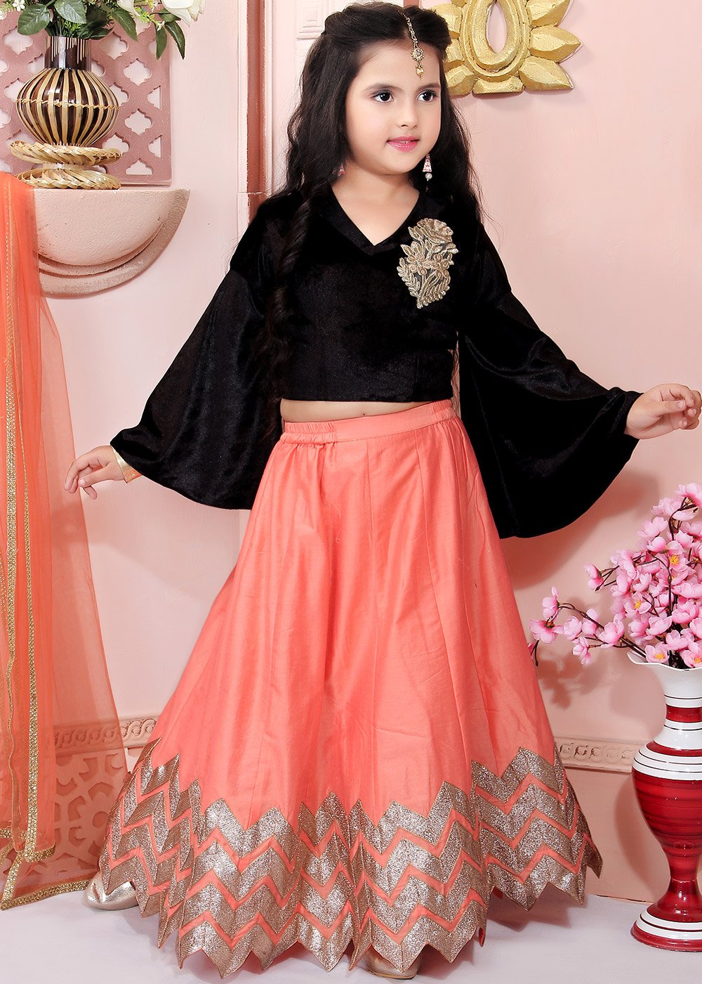 $193 - $258 - Peach/1000 Designer Gota Work Lehenga Choli and Peach/1000  Designer Gota Work Chaniya Choli Online Shopping