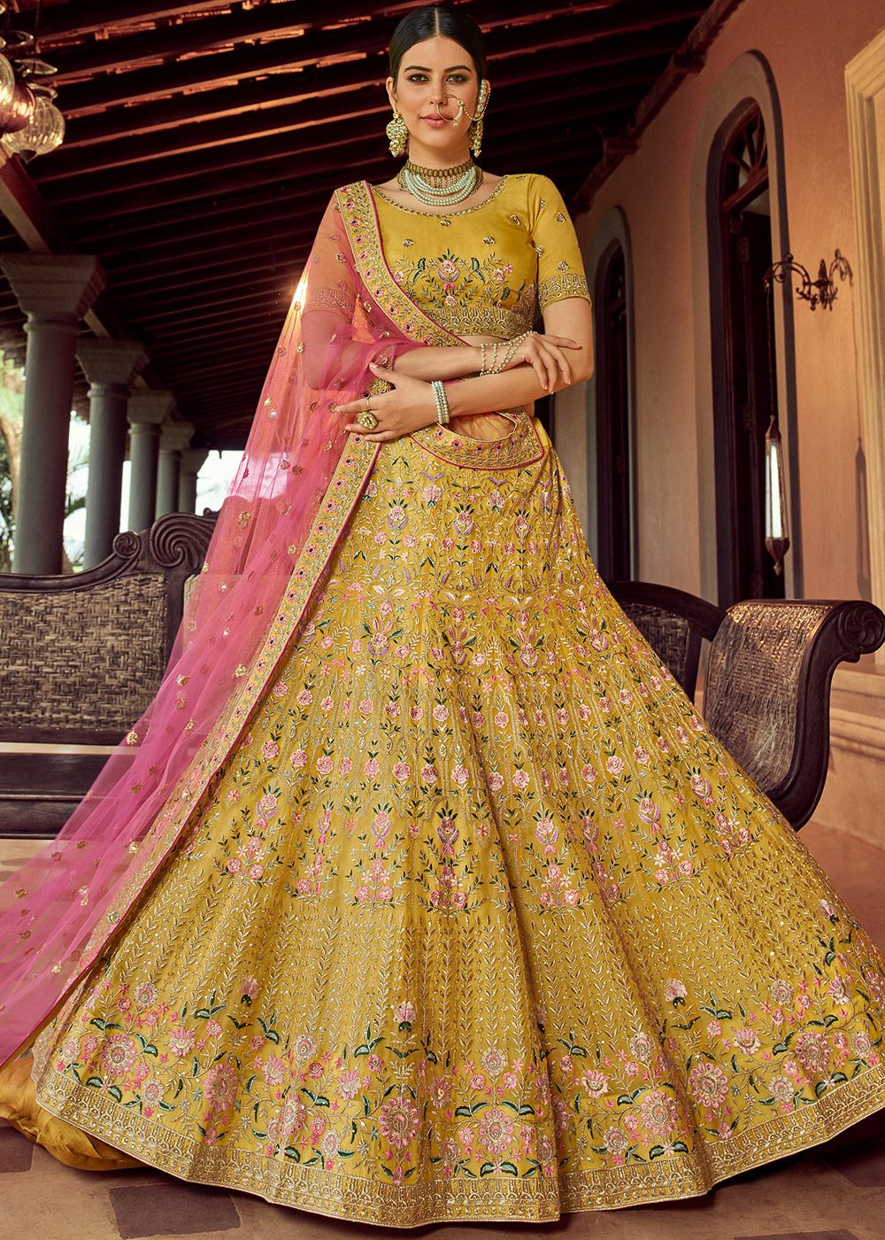 Yellow Lehenga Choli in Georgette With Sequence and Thread W-gemektower.com.vn