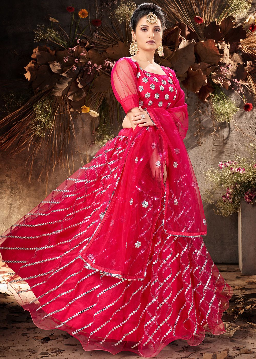 Pink Mirror Embellished Lehenga Choli With Dupatta 2245LG03