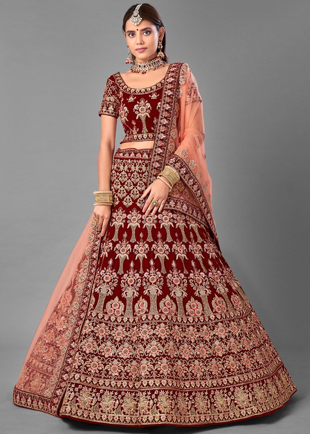 Buy Sangeet Wear Lehenga - Warmful Maroon Bordered Sequins Lehenga Choli –  Empress Clothing