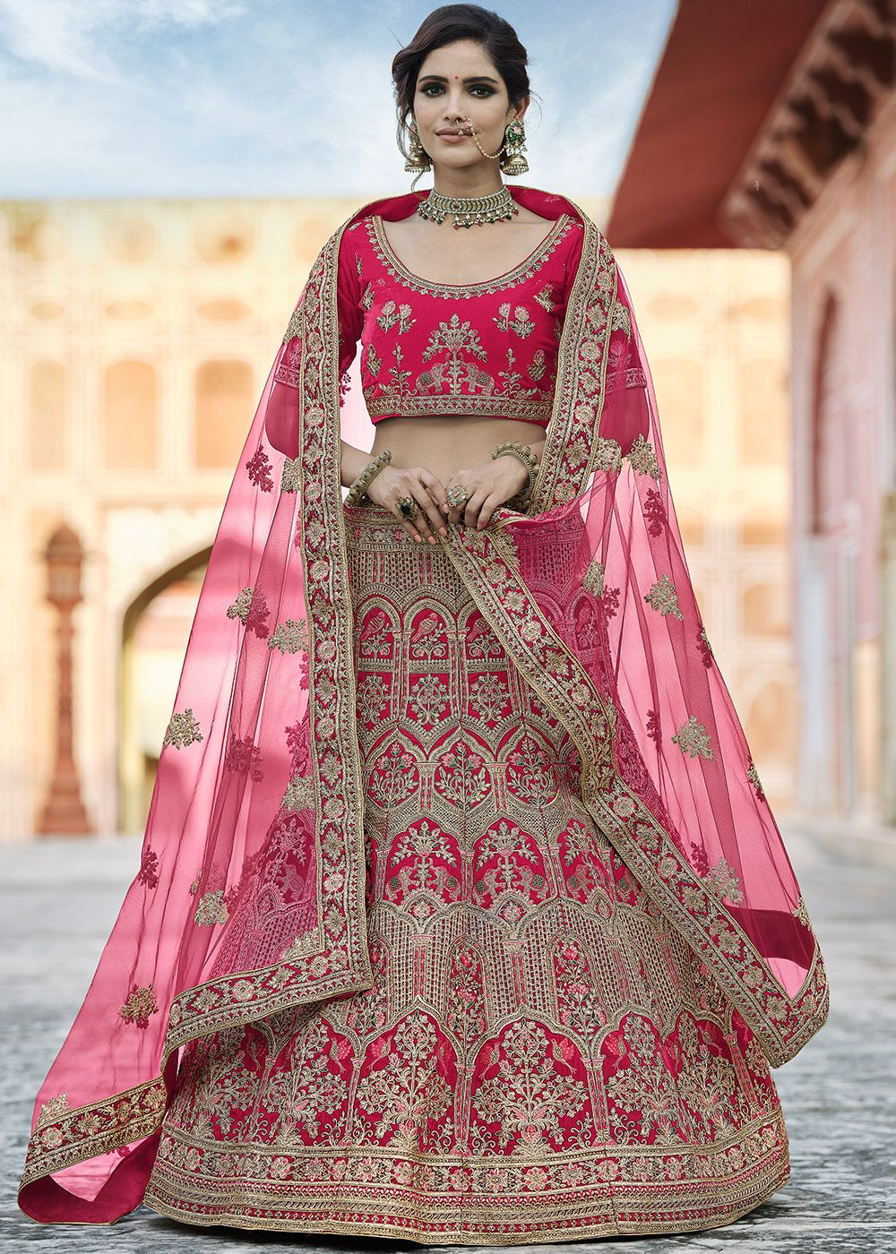 Gajri Pink Colour Dulhan Lehenga Choli, Wedding Lehenga Choli lc105 – The  store of Bufani