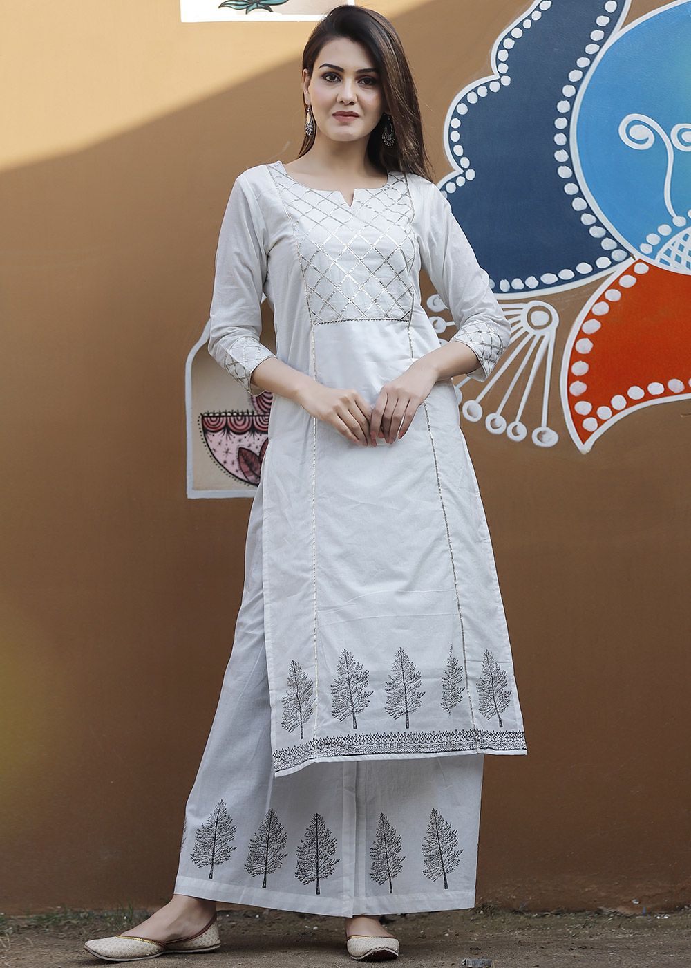 Mirchi Fashion Women Straight Fit Cotton Gota Work Jaipuri Printed Kurta  Set with Dupatta  Trouser Pant  Mirchi Fashion