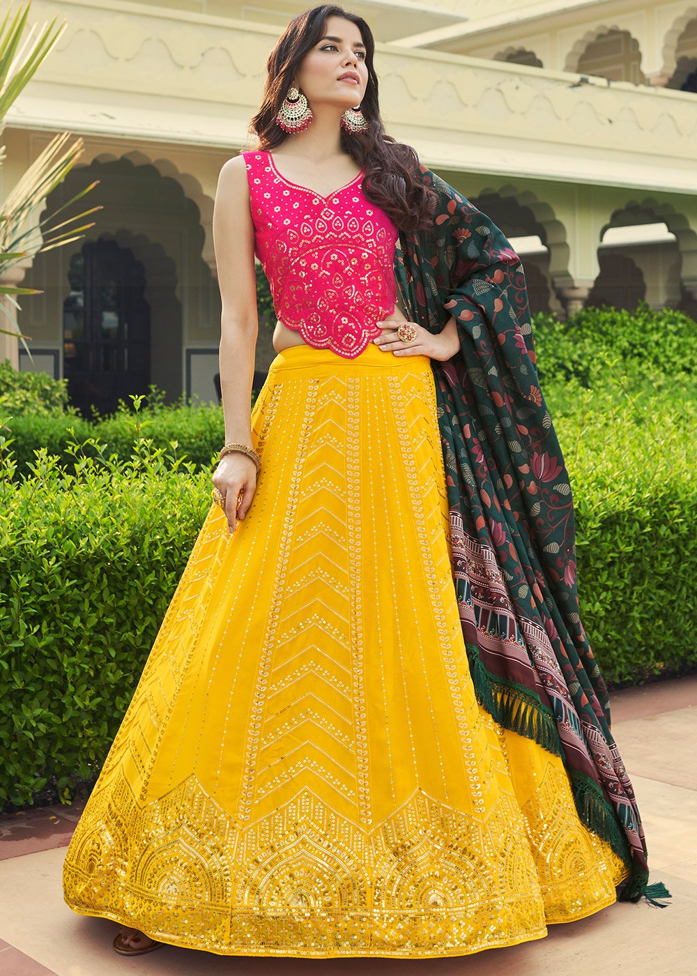 Lemon Yellow Lehenga | Bridal blouse designs, Indian bridal fashion, Half  saree designs