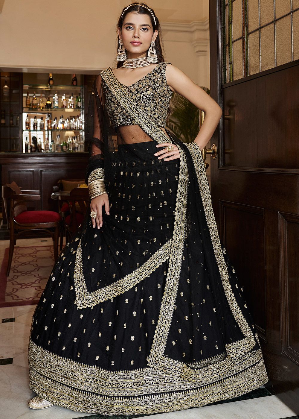 BridalTrunk - Online Indian Multi Designer Fashion Shopping BLACK RAW SILK  LEHENGA SET