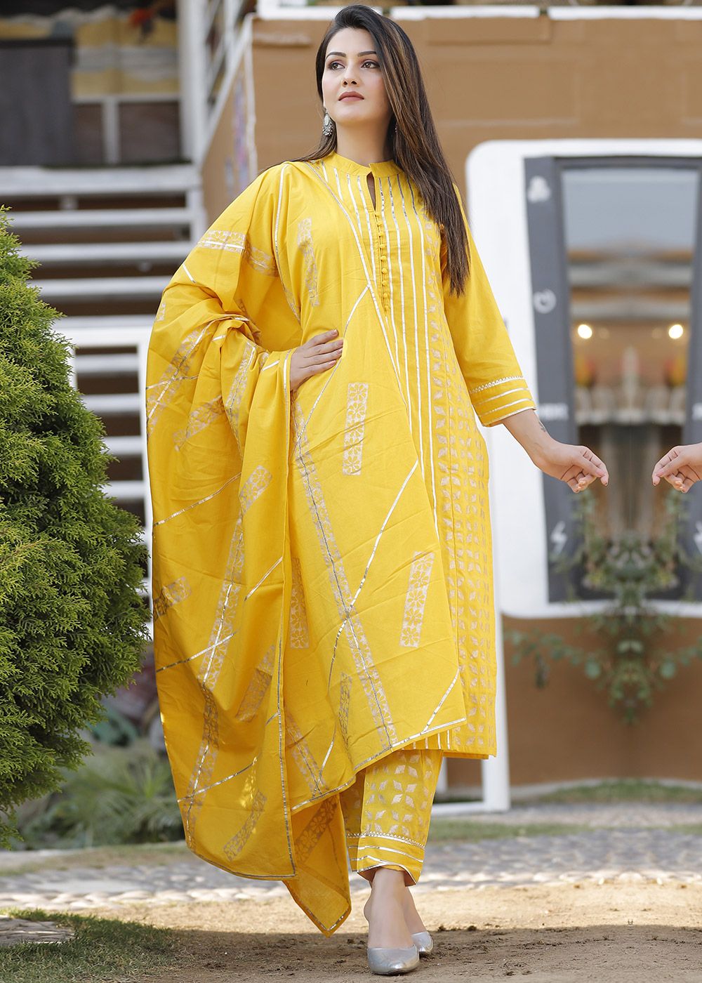 Yellow Readymade Gota Patti Embellished Pant Salwar Suit Latest ...