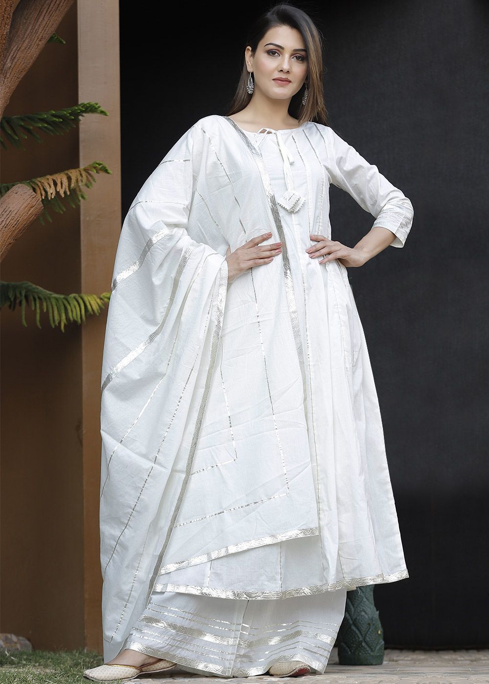 White Readymade Gota Patti Embellished Anarkali Suit Latest 3114SL11
