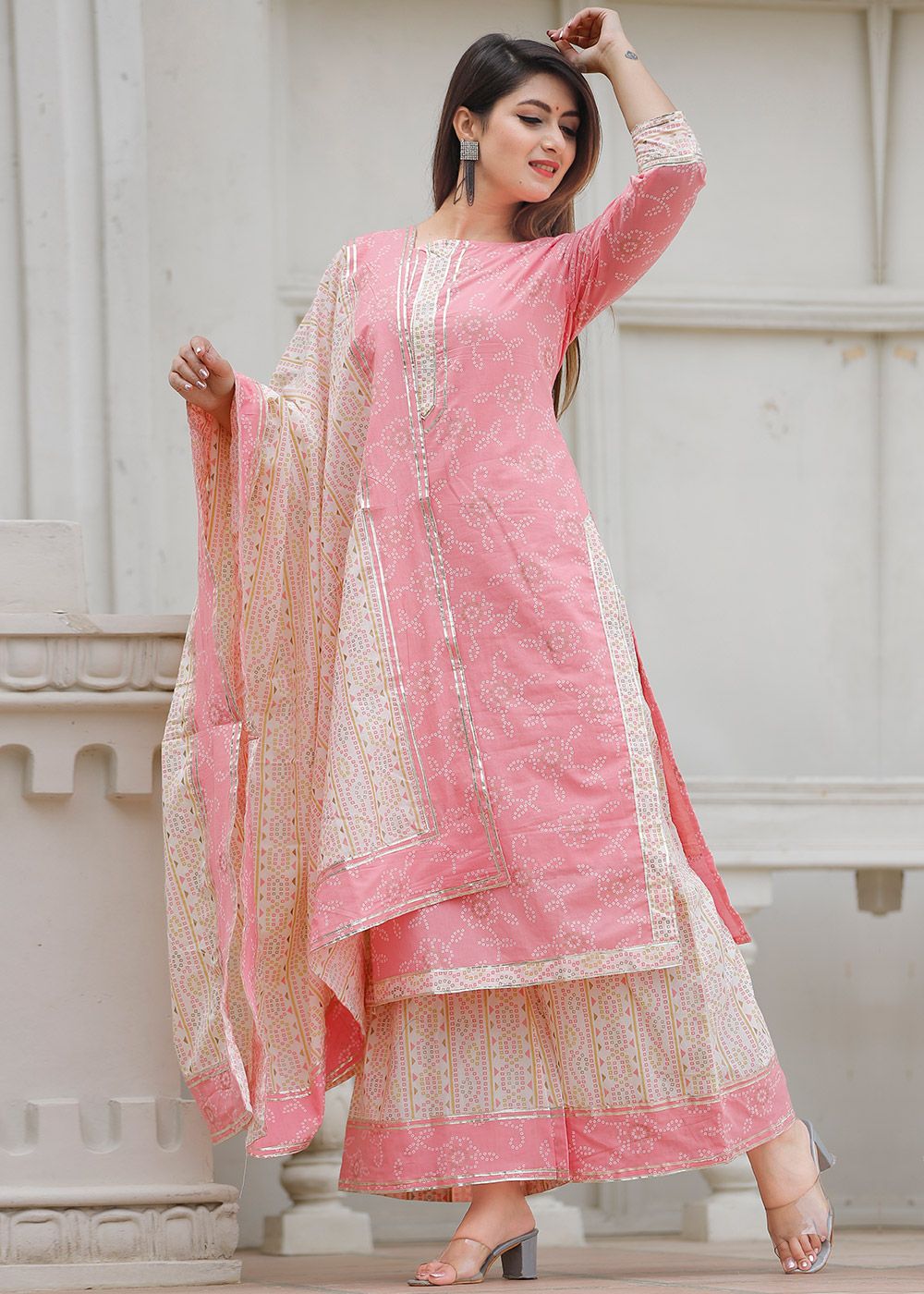 Stunning Maroon Badhej Printed Cotton Palazzo Suit