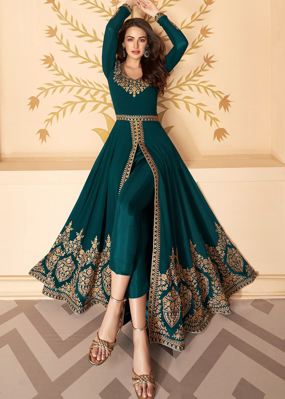 Blue Color Dola Silk Party Wear Long Anarkali Style Salwar Kameez  -3571148160 | Heenastyle