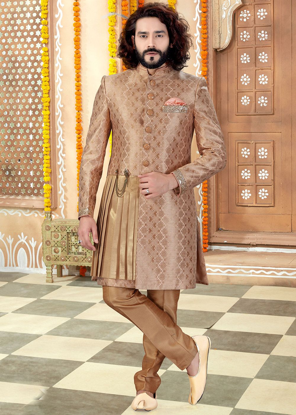 Buy Red Brocade Embroidered Floral Print Sherwani Set For Men by Varun Bahl  Online at Aza Fashions.