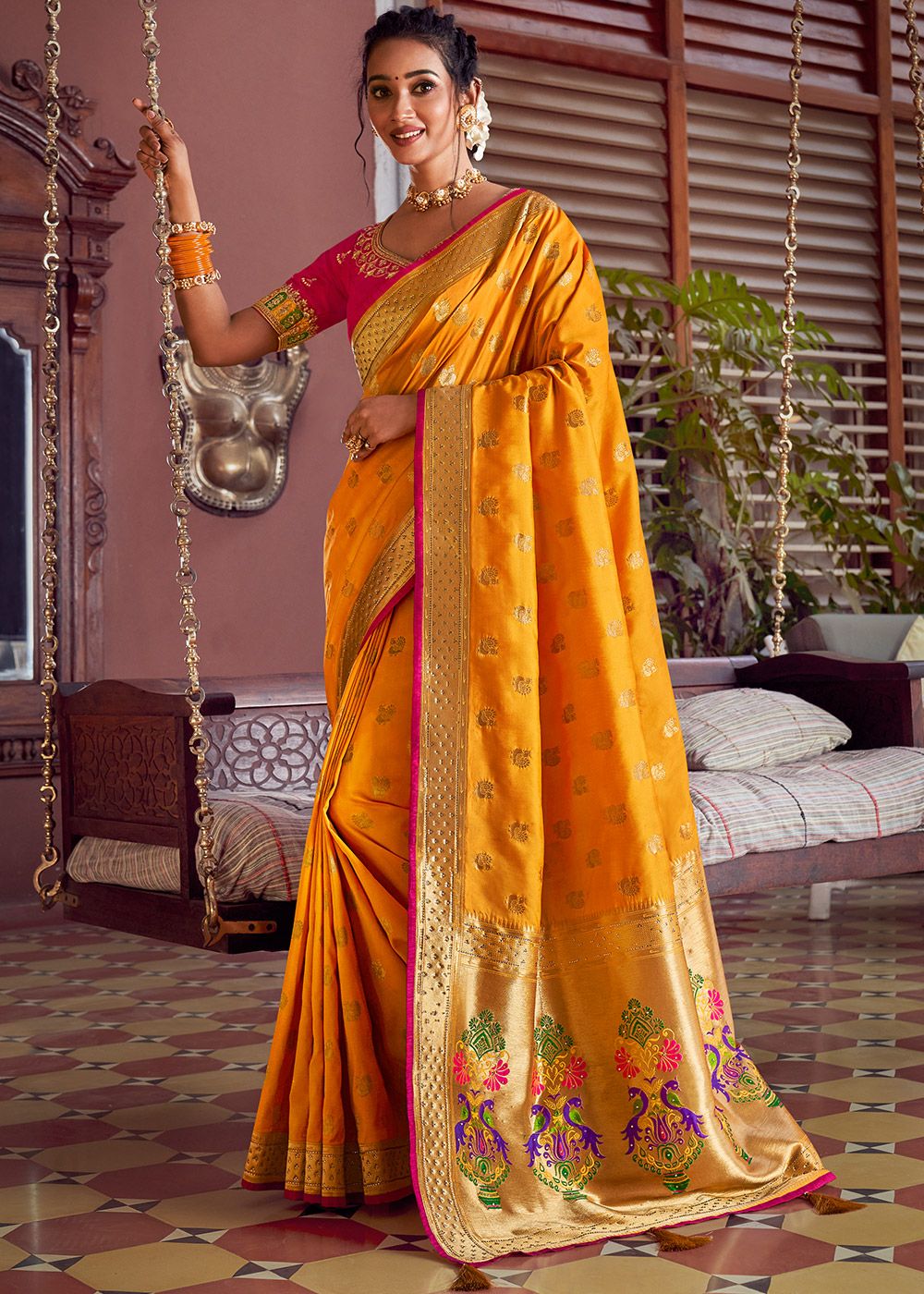 Buy BAPS Self Design, Striped, Woven, Embellished, Solid/Plain Bollywood  Cotton Blend, Art Silk Red, Light Green Sarees Online @ Best Price In India  | Flipkart.com