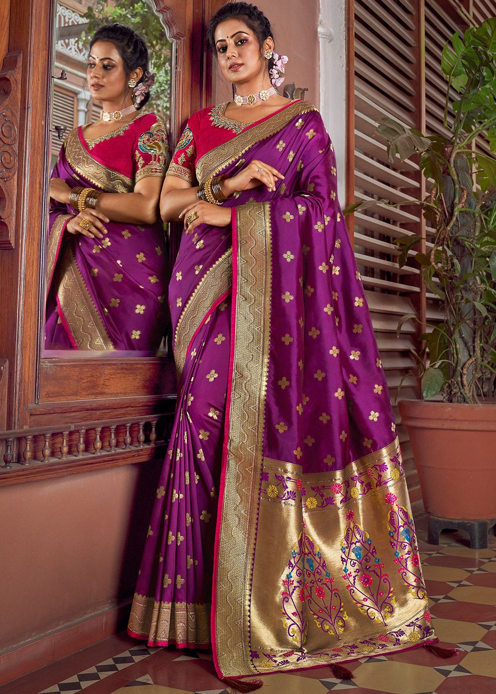 Buy Brown Weaving Work Banarasi Paithani Saree Online