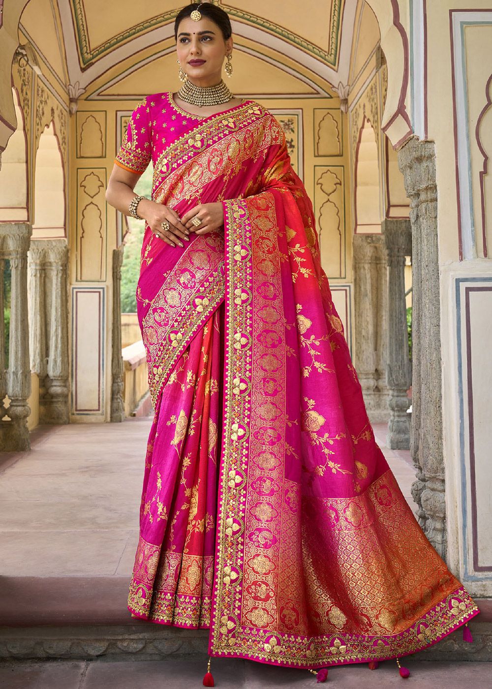 Pink Colour NARI ULTIMATE Fancy Party Wear Net Resham Embroidery And Moti Stone  Work Saree Collection 899 - The Ethnic World