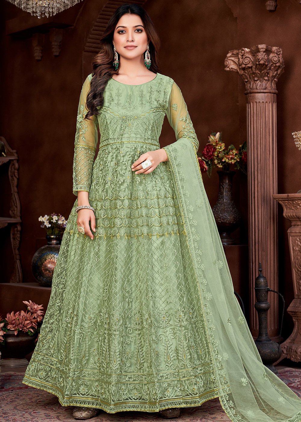 Buy Green Embroidered Anarkali Suit In USA, UK, Canada, Australia,  Newzeland online