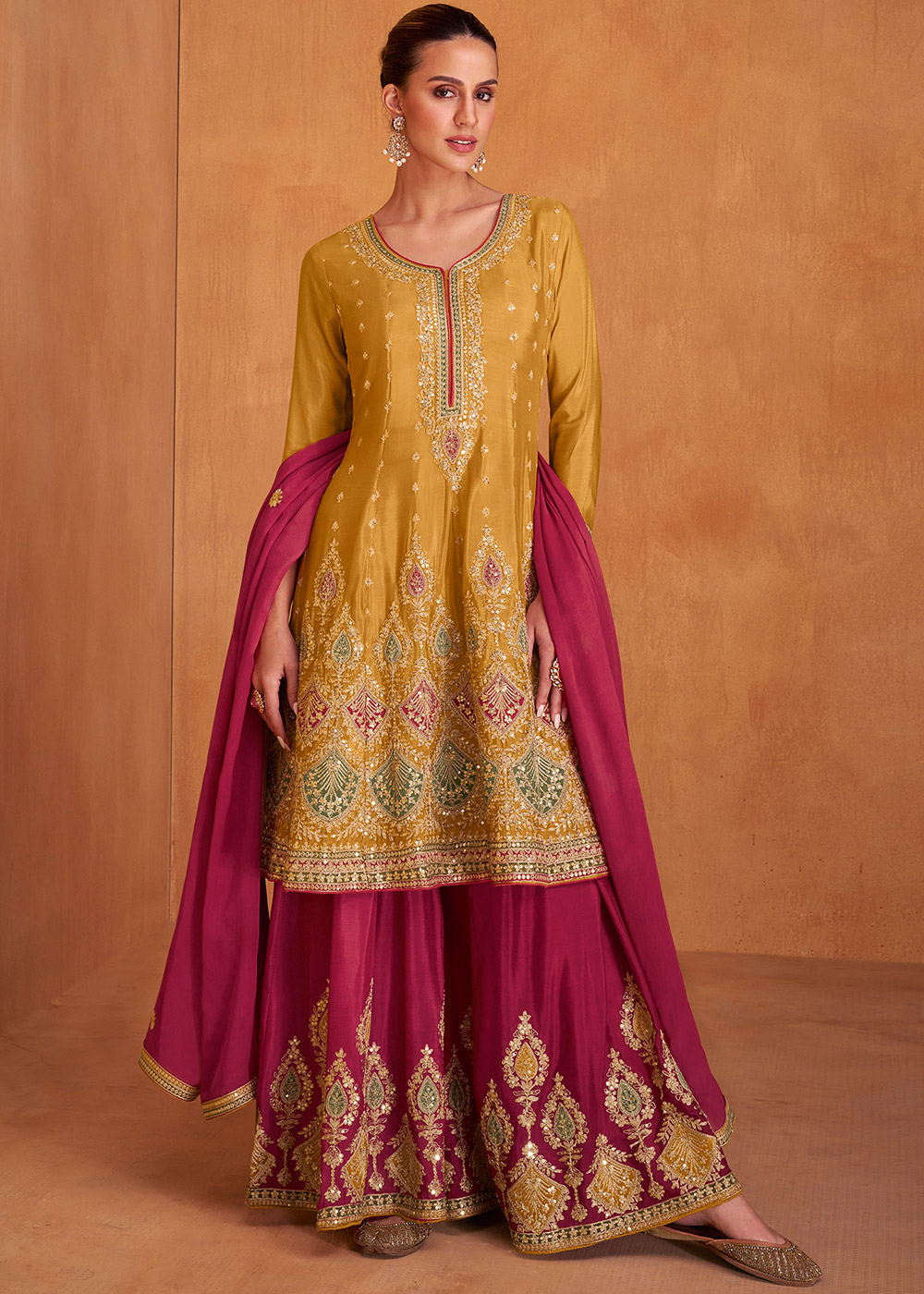 Neon Yellow Sharara Suit Set