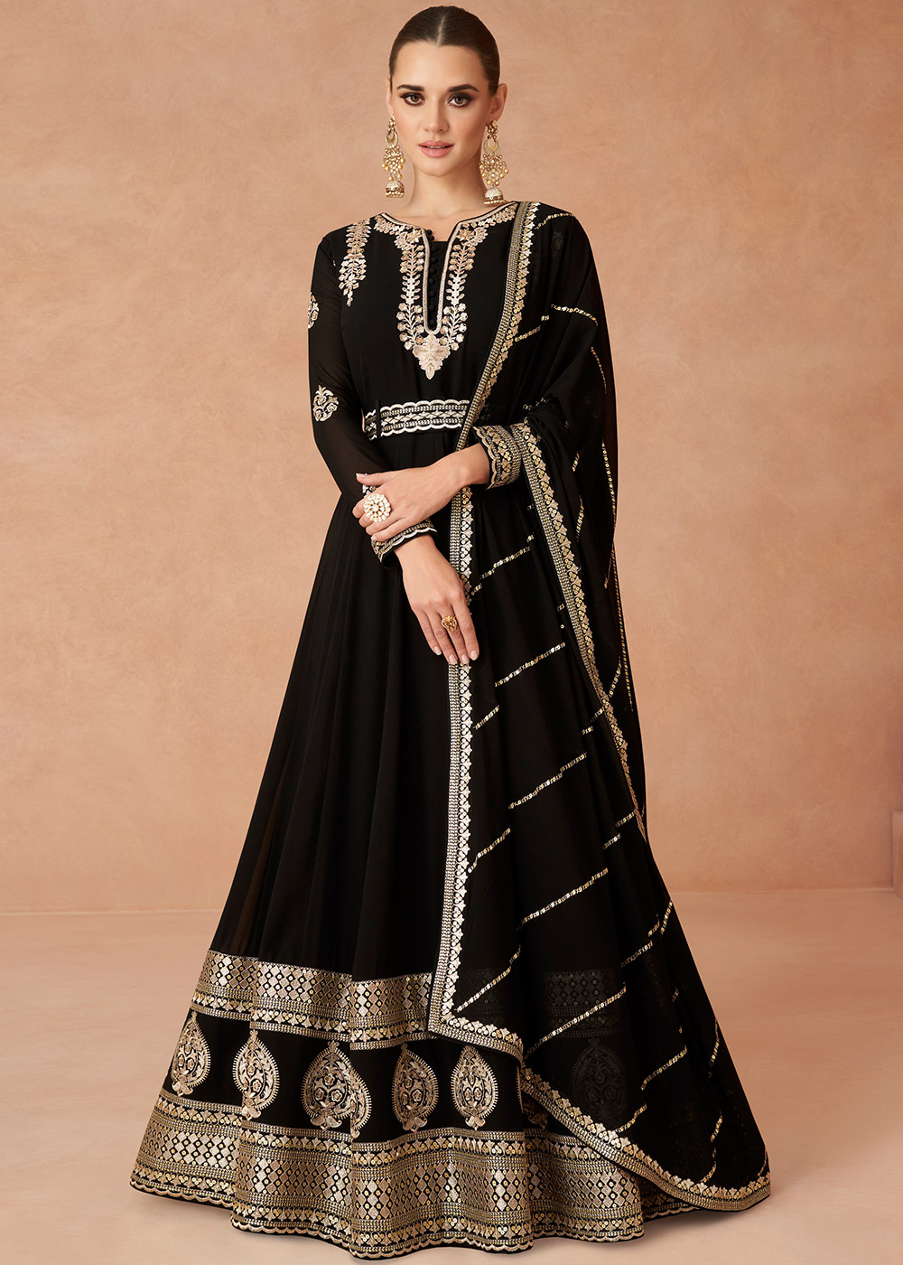 Black Embroidered Anarkali Suit Set 5303SL04