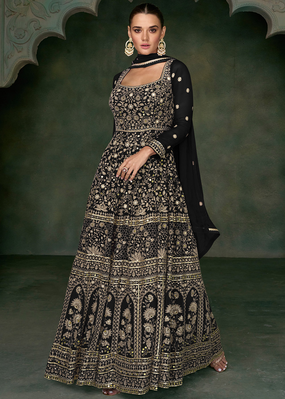 Black Readymade Embroidered Anarkali Suit Latest 5344SL02