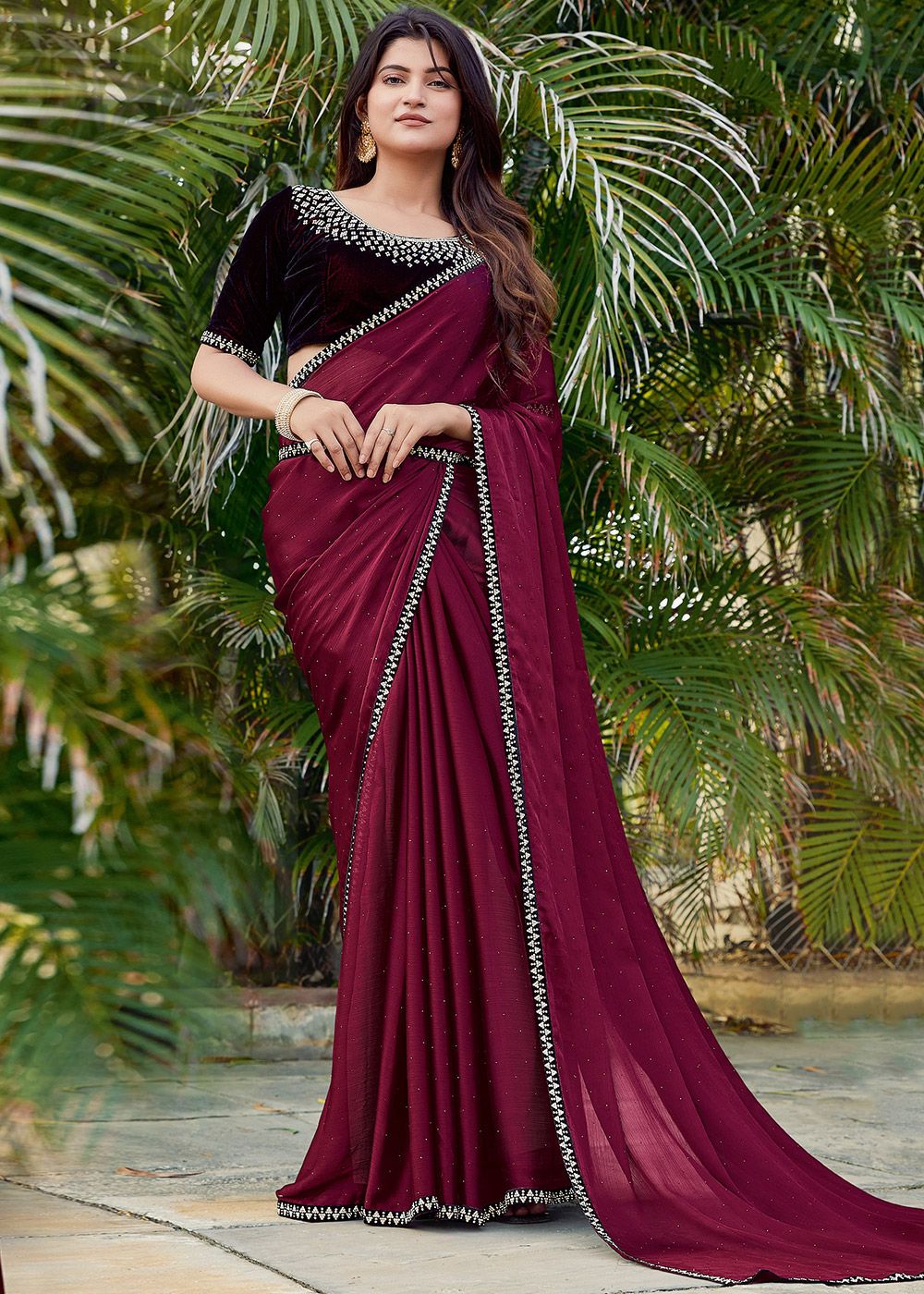 Plain Violet Color Net Stone Work Designer Fancy Saree With Unstitched  Blouse For Party Wear at Best Price in Kolkata | Mehul'S Collection