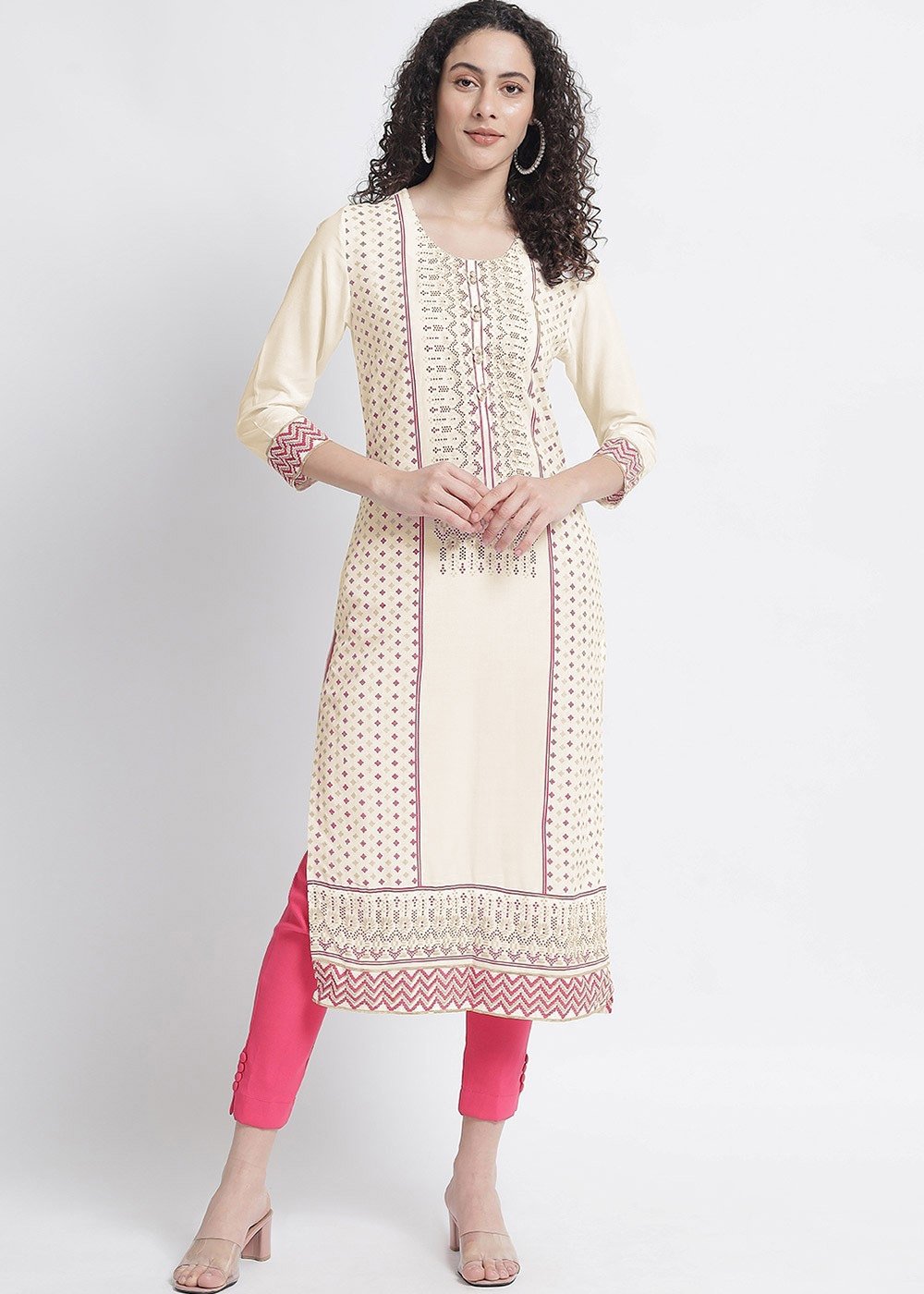 Off White Printed Readymade Kurti For Casual Wear Latest 793KR07