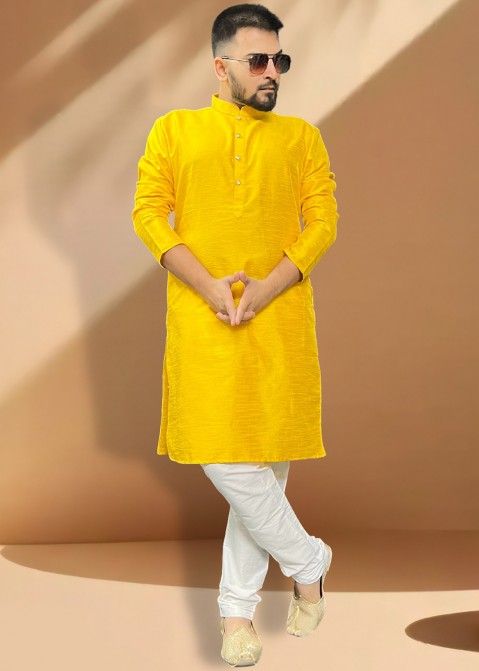 Yellow Silk Kurta Pajama