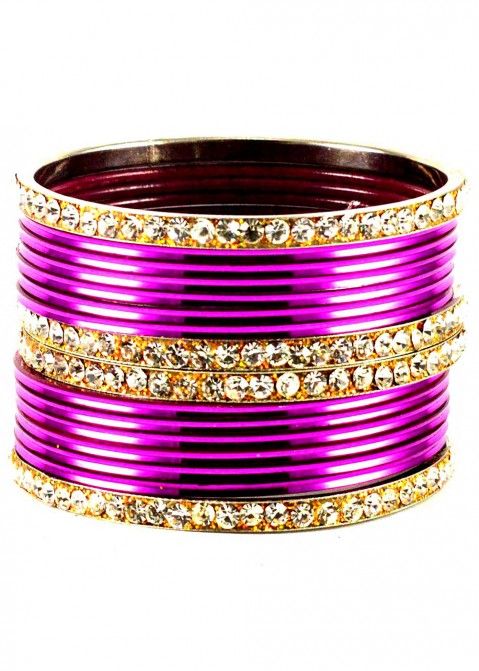 Stone Studded Pink and Golden Ladies Indian Bangles Set