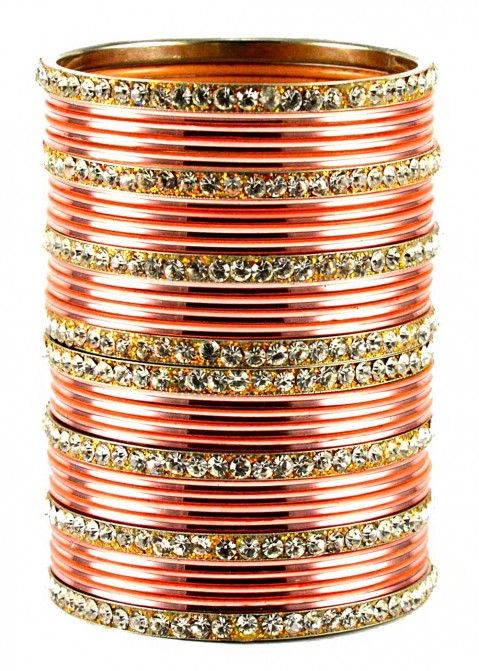 Peach And Golden Stone Studded Indian Bangles Online Shopping