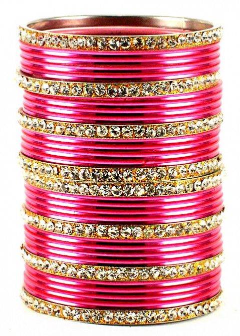 Stone Studded Pink And Golden Indian Traditional  Bangles USA Canada