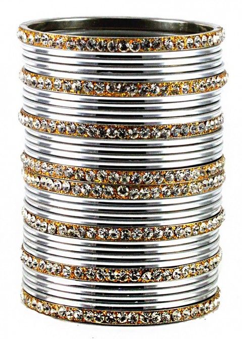 Buy Traditional Silver and Golden Stone Studded Indian Bangle Set Online Shopping