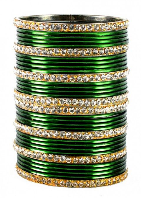 Stone Studded Green and Golden Bangle Set Jewelry 101BG22