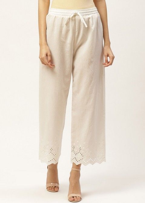 Buy Biba Off White Rayon Relaxed Palazzo online