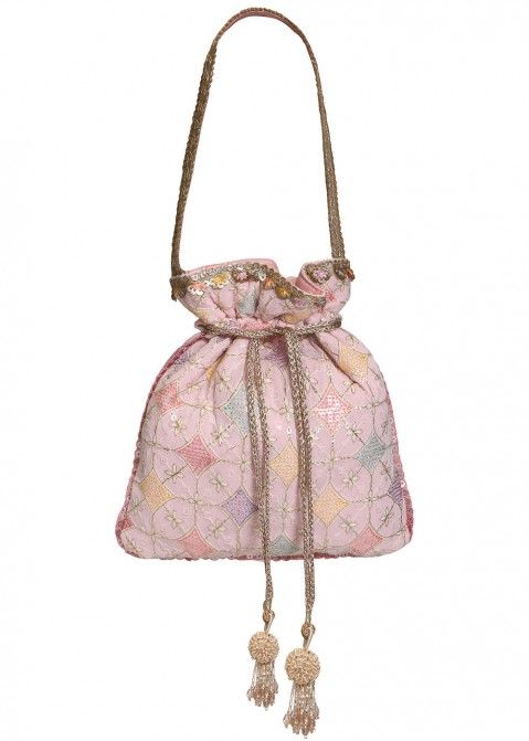 Pink Thread Embroidered Potli Bag