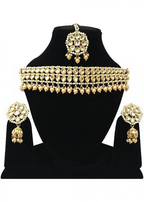 Golden Beaded Choker Necklace Set