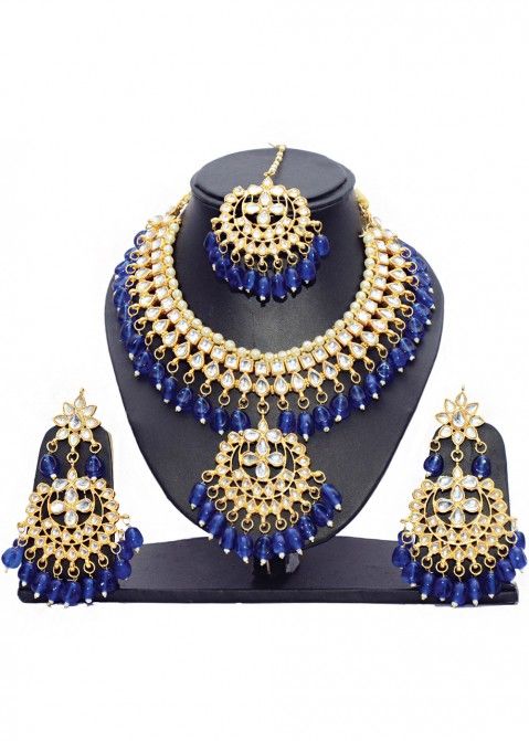 Golden and Blue Kundan Necklace Set