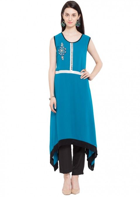 Buy Blue Readymade Georgette Designer Indian Tunics USA Online 