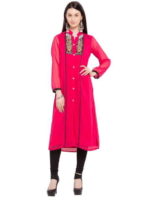 Buy Red Readymade Georgette Indian Tunic Dress for Women Online USA