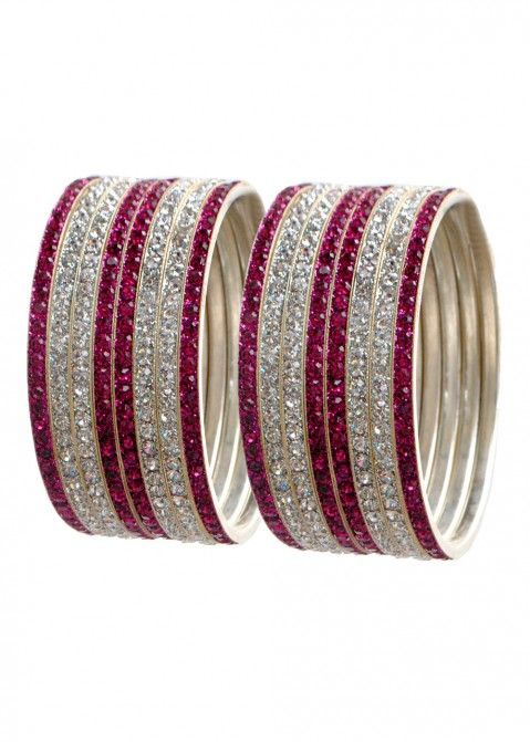Geode Delight Women's Pink Color Stone Studded Bangles Set F 4 