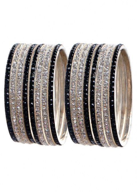 Latest Indian Jewelry Sets - Stone Studded Black and Silver Indian Bangles