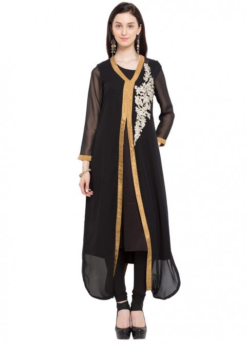 Buy Black Readymade Georgette Indian Tunic Dress for Women Online
