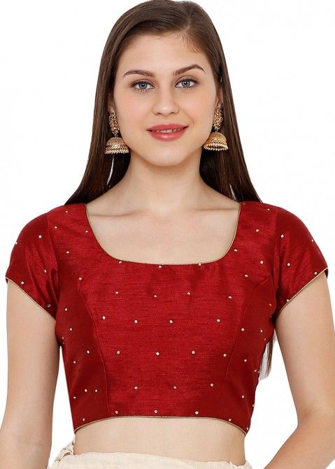 Solid Color Dupion Silk Blouse In Maroon