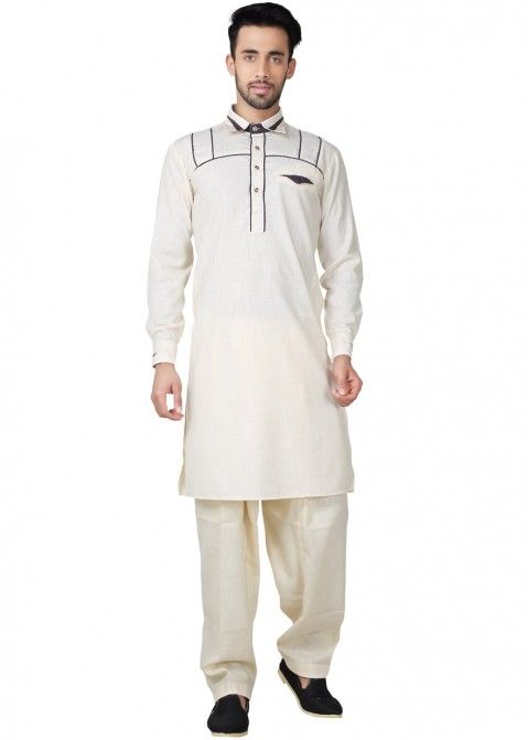 Pathani Suit for Men: Buy Readymade Cream Linen Pathani Dress Online