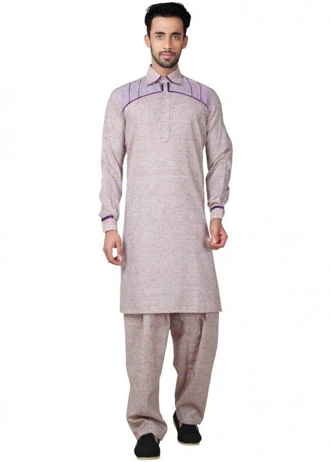 Buy Readymade Grey Linen Pathani Dress for Man Online in USA