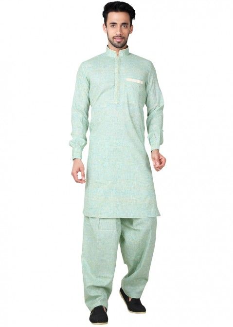 Readymade Green Linen Pathani Suit for Men Online Shopping USA