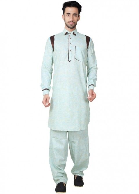 Buy Readymade Green Linen Pathani Dress for Man Online USA