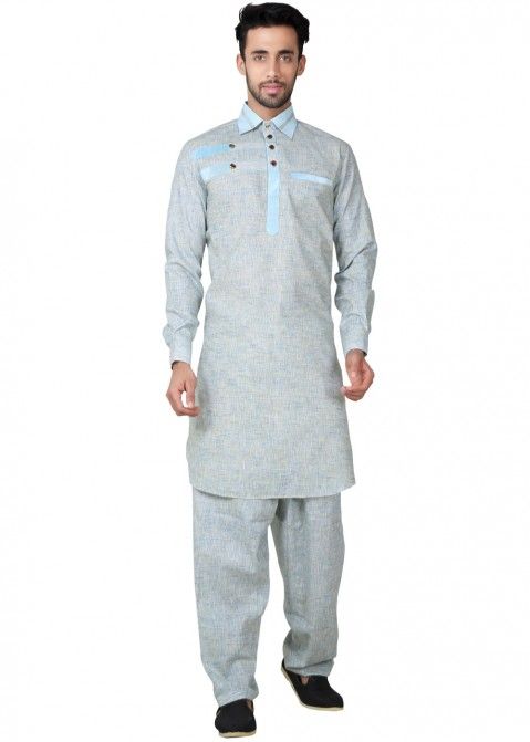 Pathani Dress: Buy Readymade Grey Linen Pathani Suit for Men Online