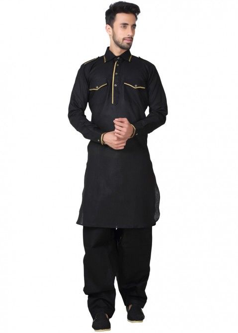 Ajay Arvindbhai Khatri Men's Pure Cotton Regular Pathani Suit Set BLAC –  AjayArvindbhaiKhatri