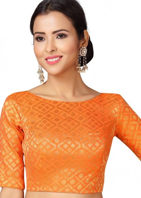 Orange color brocade readymade blouse online